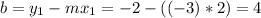 b=y_{1}-mx_{1} = -2-((-3)*2)=4