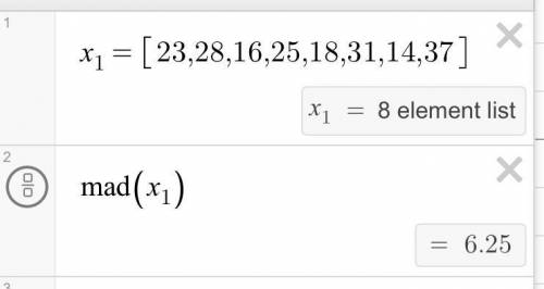 Mean absolute deviation of 23,28,16,25,18,31,14,37