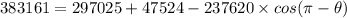 383161=297025+47524-237620 \times cos (\pi - \theta)