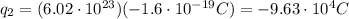 q_2 = (6.02\cdot 10^{23})(-1.6\cdot 10^{-19} C)=-9.63\cdot 10^4 C