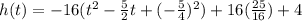 h(t) = - 16 ({t}^{2} - \frac{5}{2} t + ( - \frac{5}{4}) ^{2} ) + 16( \frac{25}{16}) + 4