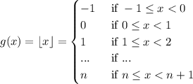 g(x)=\left \lfloor x \right \rfloor=\begin{cases}-1 & \text{ if } -1\leq x