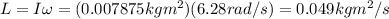 L=I\omega=(0.007875 kgm^2)(6.28 rad/s)=0.049 kg m^2/s