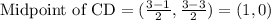 \text{Midpoint of CD}=(\frac{3-1}{2},\frac{3-3}{2})=(1,0)