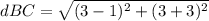 dBC=\sqrt{(3-1)^{2}+(3+3)^{2}}