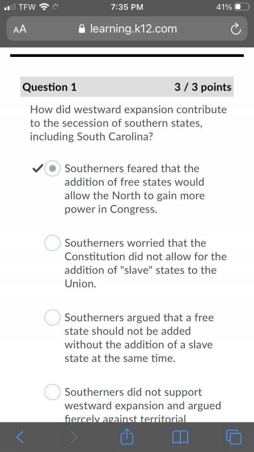 How did western expansion contribute to the secession of southern states, including south carolina