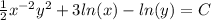\frac{1}{2} x^{-2} y^2 + 3ln(x) - ln(y) = C