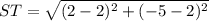 ST = \sqrt{(2-2)^{2} +( -5-2 )^{2}}