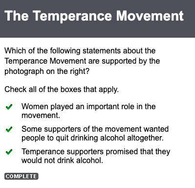Which of the following statements about the temperance movement are supported by the photograph on t