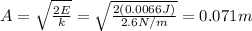 A=\sqrt{\frac{2E}{k}}=\sqrt{\frac{2(0.0066 J)}{2.6 N/m}}=0.071 m