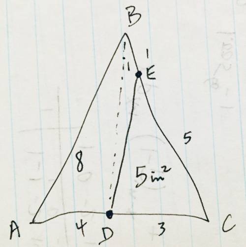 In △abc, point d∈ac with ad: dc=4: 3, point e∈bc so that be: ec=1: 5. if acde=5 in2, find abdc, aabd