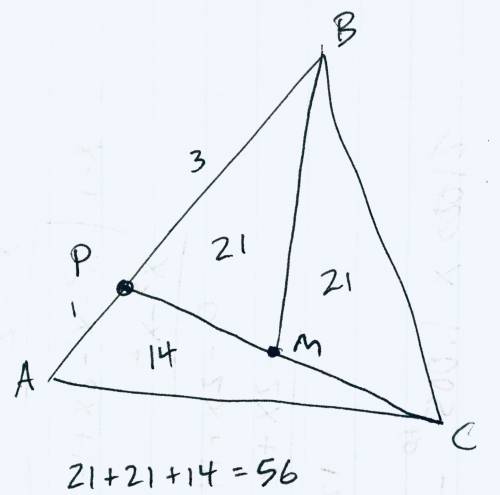 In △abc, point p∈  ab is so that ap: bp=1: 3 and point m is the midpoint of segment  cp . find the a