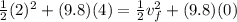 \frac{1}{2}(2)^2+(9.8)(4)= \frac{1}{2}v_f^2+(9.8)(0)