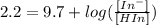 2.2=9.7+log(\frac{[In^-]}{[HIn]})