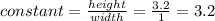 constant = \frac{height}{width} =\frac{3.2}{1} = 3.2