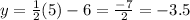 y=\frac{1}{2}(5)-6=\frac{-7}{2}=-3.5