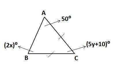 What is the value for y?  enter your answer in the box. y = an isosceles triangle a b c with horizon