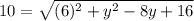10=\sqrt{(6)^2+y^2-8y+16}
