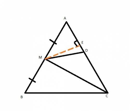 In △abc, point m is the midpoint of  ab , point d∈ ac so that ad: dc=2: 5. if aabc=56 yd2, find abmc