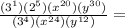 \frac{(3^1)(2^5)(x^{20})(y^{30})}{(3^4)(x^{24})(y^{12})}=