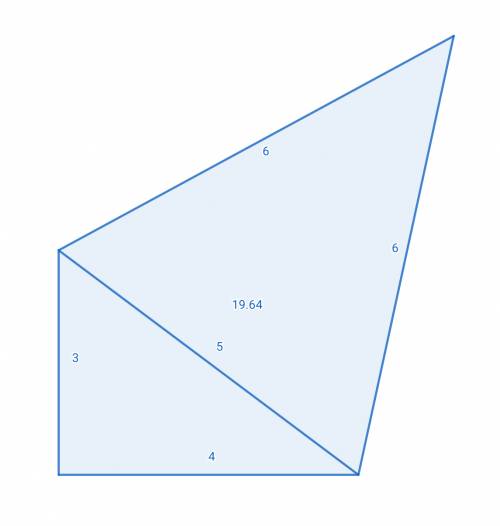 Find the area of the quadrilateral in the figure.  a. 13.64 b. 22.25 c. 19.64 d. 15.25