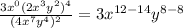 \frac{3x^0(2x^3y^2)^4}{(4x^7y^4)^2} =3x^{12-14}y^{8-8}