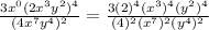 \frac{3x^0(2x^3y^2)^4}{(4x^7y^4)^2} =\frac{3(2)^4(x^3)^4(y^2)^4}{(4)^2(x^7)^2(y^4)^2}