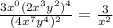 \frac{3x^0(2x^3y^2)^4}{(4x^7y^4)^2} =\frac{3}{x^2}