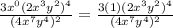 \frac{3x^0(2x^3y^2)^4}{(4x^7y^4)^2} =\frac{3(1)(2x^3y^2)^4}{(4x^7y^4)^2}