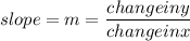 slope = m = \dfrac{change in y}{change in x}
