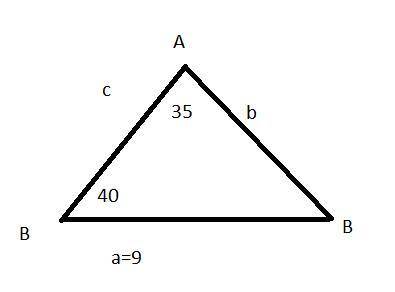 In triangle abc, ma=35, mb=40, and a=9. which equation should you solve for b?  a. sin35/b=sin40/9 b