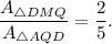\dfrac{A_{\triangle DMQ}}{A_{\triangle AQD}}=\dfrac{2}{5}.