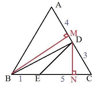 In △abc, point d∈ ac with ad: dc=4: 3, point e∈ bc so that be: ec=1: 5. if acde=5 in2, find abdc, aa