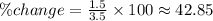 \%change=\frac{1.5}{3.5}\times 100\approx 42.85