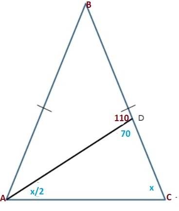 In isosceles triangle △abc,  ac is the base and  ad is the angle bisector of ∠a. what are the measur