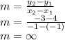 m = \frac{y_2-y_1}{x_2-x_1} \\m = \frac{-3-4}{-1-(-1)} \\m = \infty
