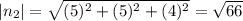 |n_2|=\sqrt{(5)^2+(5)^2+(4)^2}=\sqrt{66}