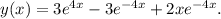 y(x)=3e^{4x}-3e^{-4x}+2xe^{-4x}.