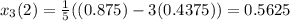 x_3(2)=\frac{1}{5}((0.875)-3(0.4375))=0.5625