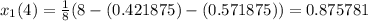 x_1(4)=\frac{1}{8}(8-(0.421875)-(0.571875))=0.875781