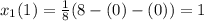 x_1(1)=\frac{1}{8}(8-(0)-(0))=1