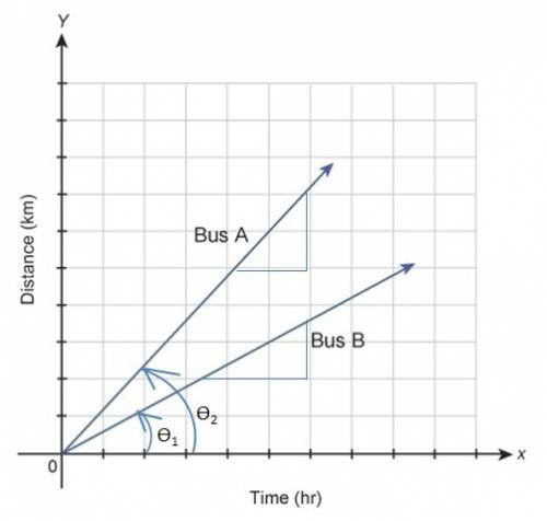 The graph shows the distances traveled by two buses. he equation y = 55x represents the distance, y,