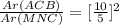 \frac{Ar(ACB)}{Ar(MNC)}=[\frac{10}{5}]^{2}