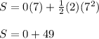 S = 0(7)+ \frac{1}{2}(2)(7^2)\\\\S = 0 + 49
