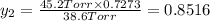 y_2=\frac{45.2 Torr\times 0.7273}{38.6 Torr}=0.8516