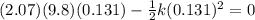 (2.07)(9.8)(0.131) - \frac{1}{2}k(0.131)^2 = 0