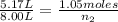 \frac{5.17L}{8.00L}=\frac{1.05moles}{n_2}