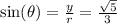 \sin(\theta) = \frac{y}{r} = \frac{\sqrt{5}}{3}