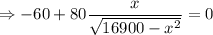 \Rightarrow-60+80\dfrac{x}{\sqrt{16900-x^2}}=0