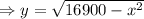 \Rightarrow y = \sqrt{16900-x^2}